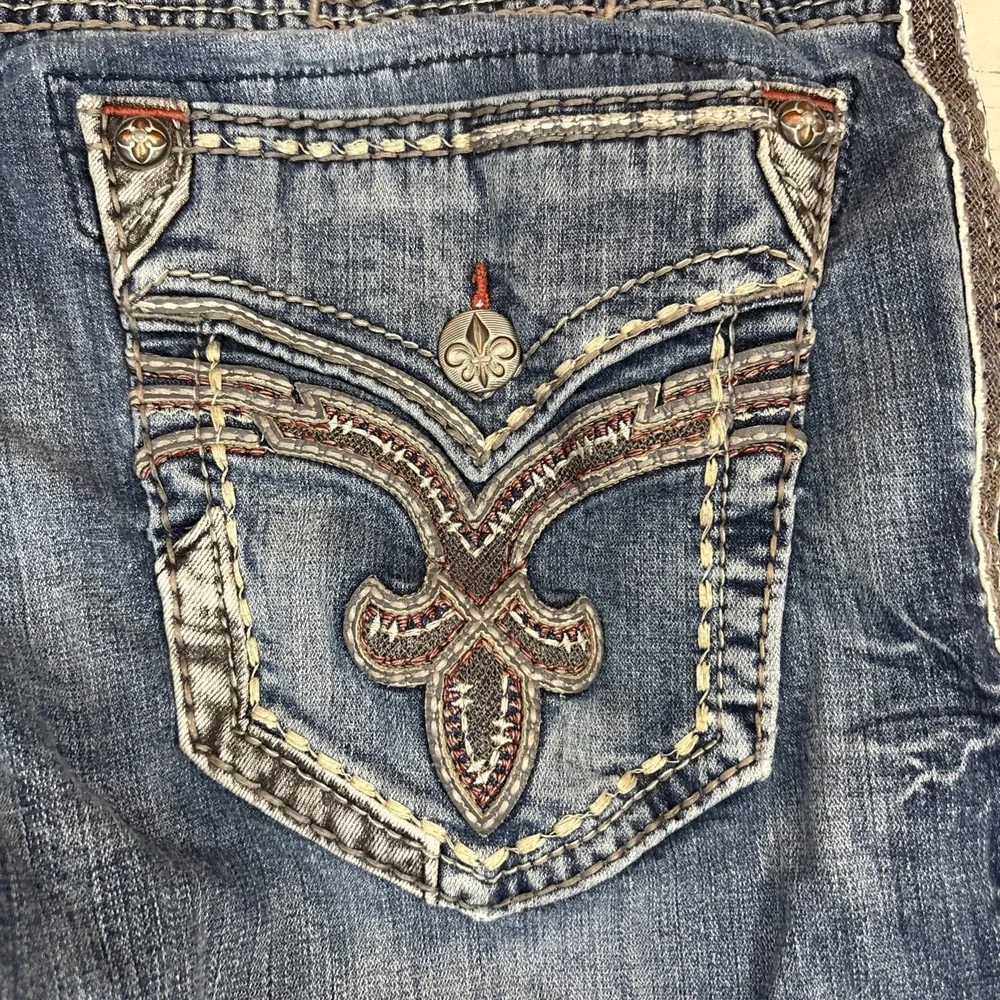 Rock Revival Mens Thick Stitch Jeans Kort Straight Leg Jeans Size 34 (36X33) - Picture 4 of 11